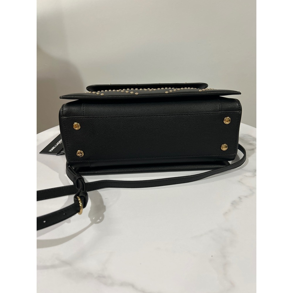 KARL LAGERFELD Paris Black Leather Studded Crossbody Flap Bag‎ - Picture 12 of 12